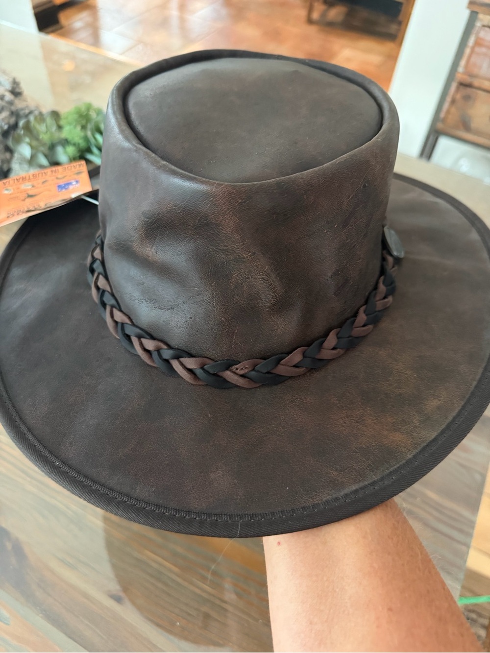 Barmah NWT Vintage Brown Leather Outback Hat with Braided Band XX Large